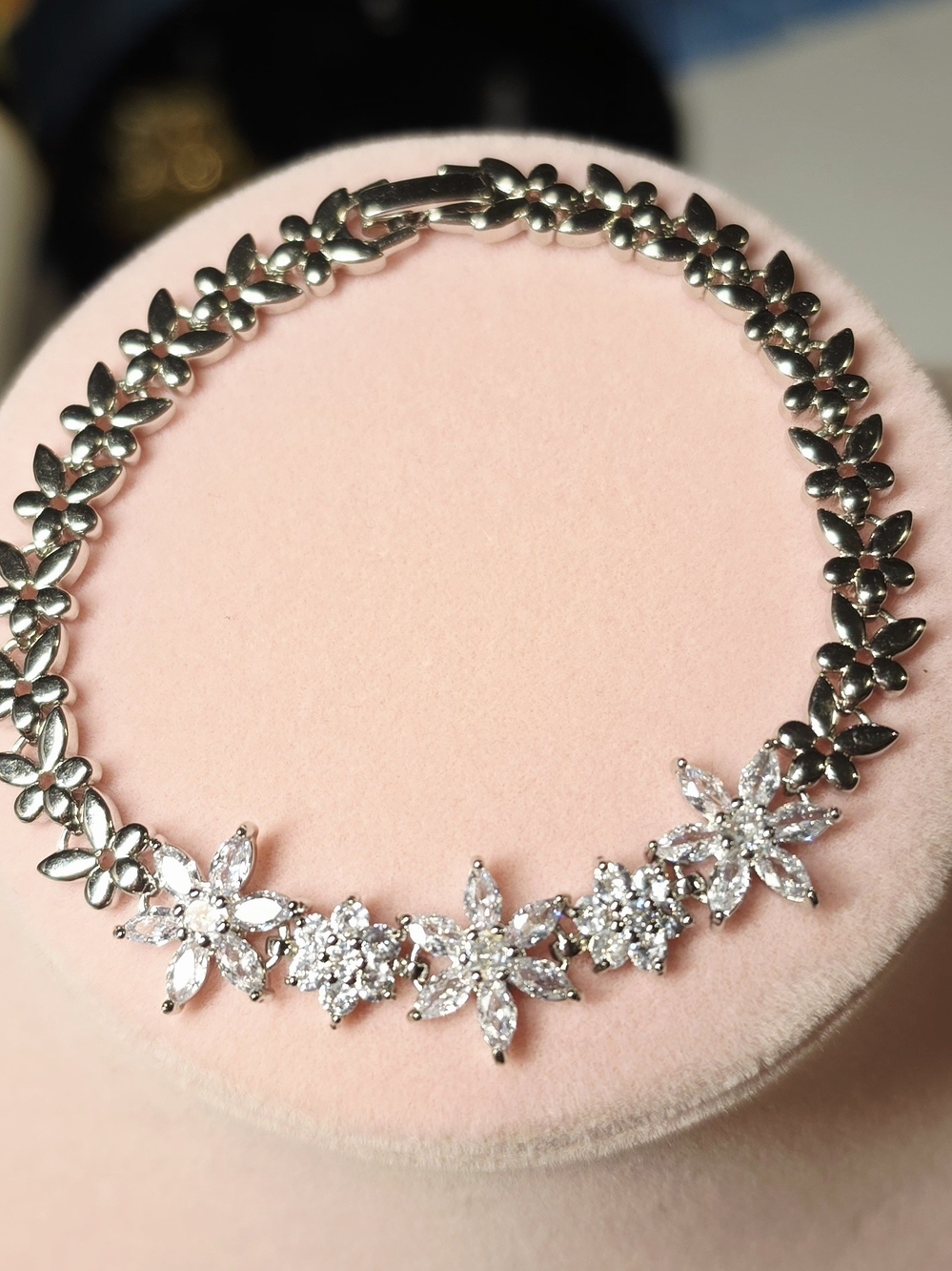 Silver Tone Floral Crystal Bracelet